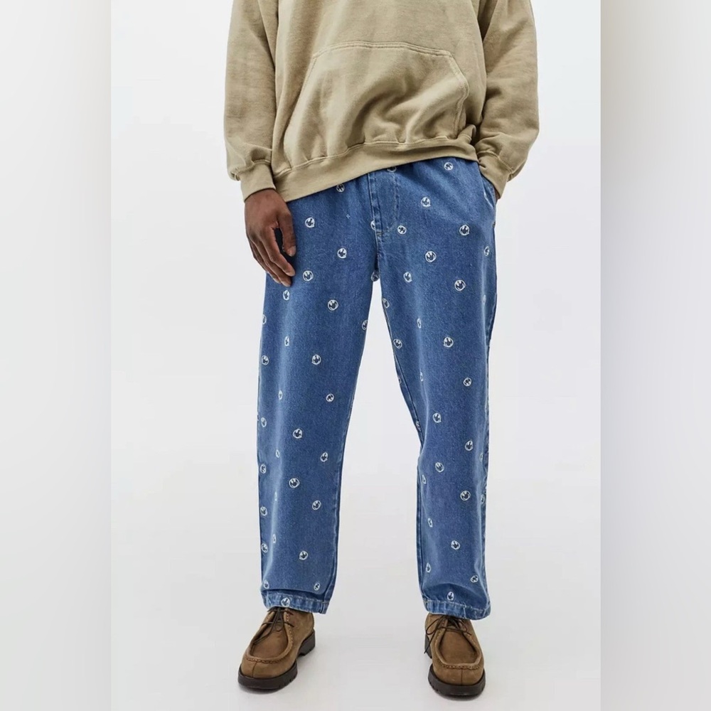 BDG Urban Outfitters Embroidered Smileys Drawstring Denim Unisex Size M NWT
